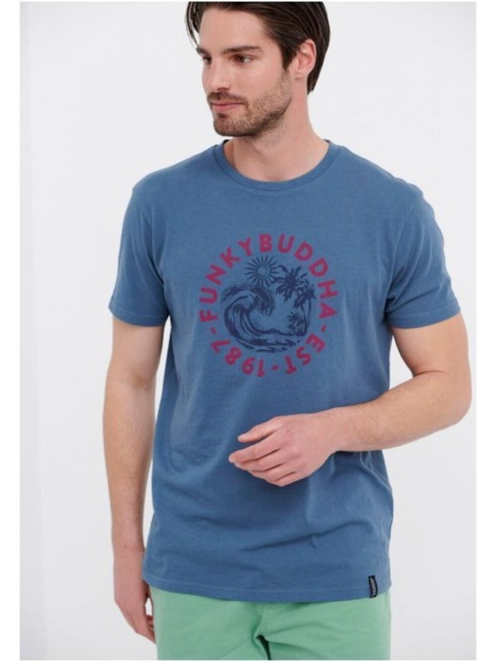 MENS 2XL XXL Funky Buddha Greek Brand Navy Blue Palm Beach Tee Tshirt